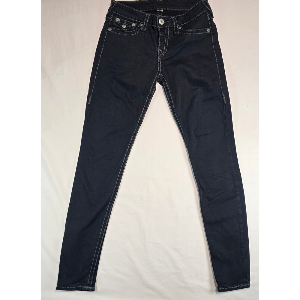 True Religion Super T Legging Jeans Jet Black‎ Contrast Stitch Size 28 WY8N96SN7